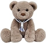 Mikee Fluffie Teddy Bear Stuffed Animal with Navy Collar, 9