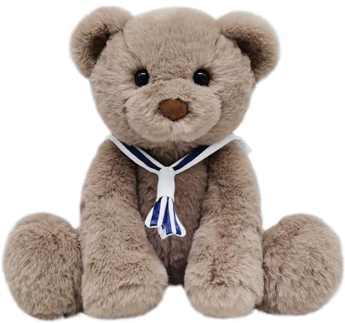 Mikee Fluffie Teddy Bear Stuffed Animal with Navy Collar, 9
