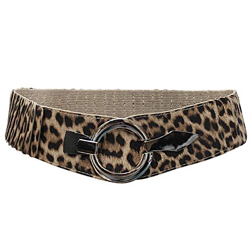 Gloop Ceinture élastique pour femme - 6 cm de large - Bague argentée, léopard Cover