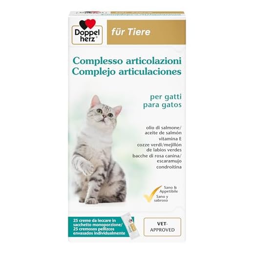 Doppelherz Complejo Articulaciones para Gatos, Ayuda Al Metabolismo De Las Articulaciones En Caso De Osteoartritis, Ácidos grasos Omega-3, Vitaminas E y A, 25 Cremosos Pellizcos