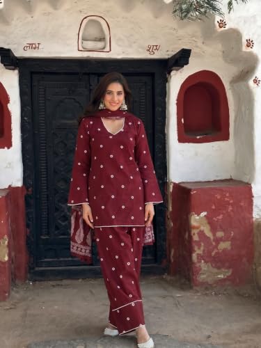 Image of ANNI DESIGNER Farshi Salwar Suit for Women | Cotton Blend Printed Straight Kurta with Dupatta | Farsi Farasi Parsi Ethnic Indian Office Party Wedding Clothing Fashion Premium Traditional Look 3 Piece