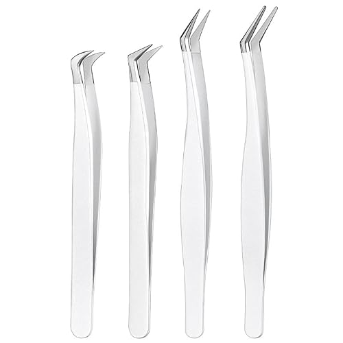 BODERMINCER 4PCS Lash Tweezers Set for Eyelash Extensions, Eyelash Applicator Tools for Lash Clusters, DIY Lash Extension, Volume Fans, Classic Lashes & Professional Lash Artists