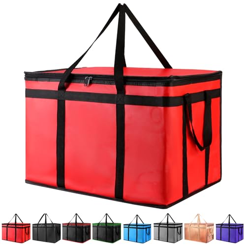 XXXL Insulated Food Delivery Bag - Reusable Thermal Cooler Grocery Bags for Catering & Delivery, Pizza Carrier for Events, Large Capacity Bag Keeps Food Hot/Cold for Shopping, Commercial (Red, 1PK)