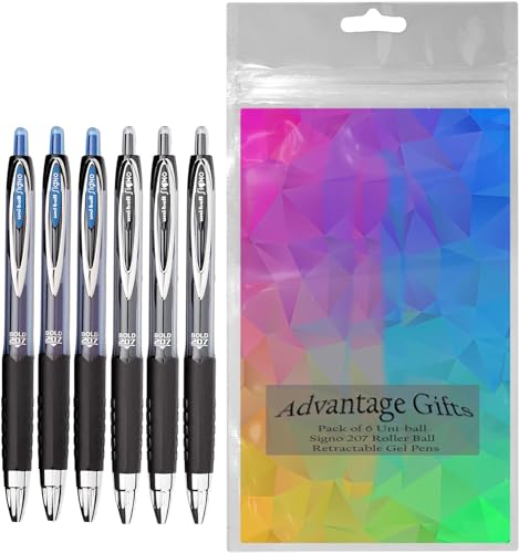 Image of Signo 207 Roller Ball Retractable Gel Pens, Bold Point (1.0mm), Black And Blue Ink, 6 Count, Bundle with Plastic Reusable Pouch