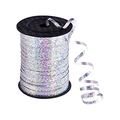 Yeelan 500 Yard Balloon Curling Ribbon Crimped Ribbon Roll Balloons String for Party Wedding Festival Decoration Gift Wrapping etc (Laser Silver) Cover