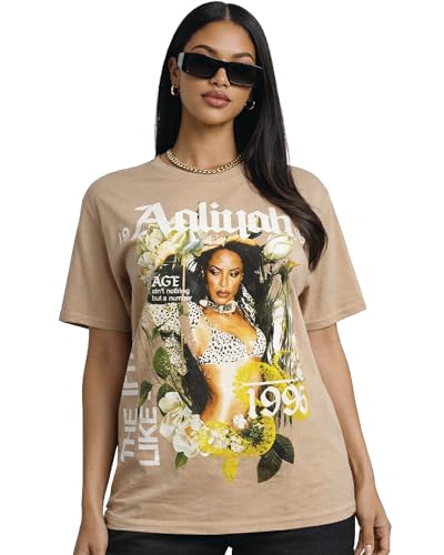Aaliyah Womens T Shirts Graphic Tees Cropped & Non-Cropped Concert Tshirts Size Small Aaliyah Dune Beige