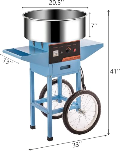 Commercial Cotton Candy Machine, Professional Candy Floss Maker, for Home, Kids Birthday, Family Party (Blue, With Cart)