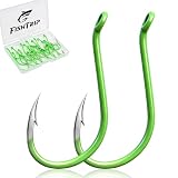 FishTrip 50/100 Pack Octopus Fishing Hooks - Offset Beak Circle Hooks for Fish Hooks Saltwater & Freshwater, Live Bait Fish Hook Fluorescent Green for Rigs Catfish, Bass Tuna, Walleye, Trout