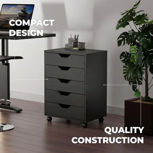 Image of Winsome Halifax Cabinet for Closet /Office, 5 Drawers, Black