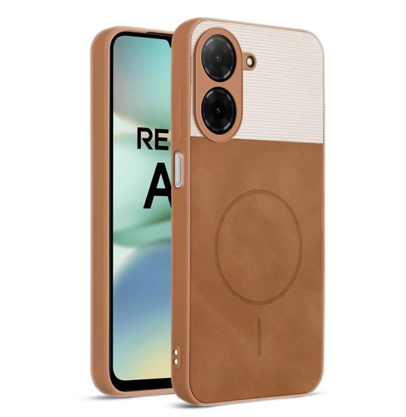 Image of Bintage CASE Mac Safe Design Hard Light Weight Back Case | Soft Border Camera Protect | Dual PU Leather Finish Back Cover Compatible for Mi REDMI A5 4G - White & Brown