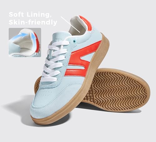 Image of LUCKY STEP Women Retro Gum Sole Fashion Sneakers | Genuine Leather Classic Tennis Skate Walking Shoes Anti Slip Trainers