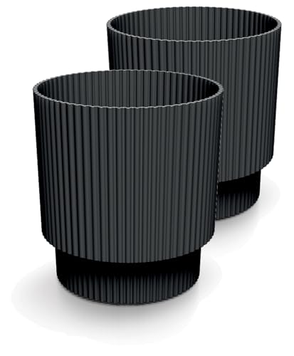 Tymar Blumentopf, Übertopf, 2er-Pack, Runde Form (DBMIN Schwarz, ø 20 cm)