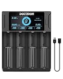 LCD Akku Ladegerät 18650 ladegerät Universal für wiederaufladbare Batterien AA AAA NiMH NiCD SC C D, Li-ion 18650 26650 26500 22650 18490 17670 17500 17355 Akkus (4-Fach)