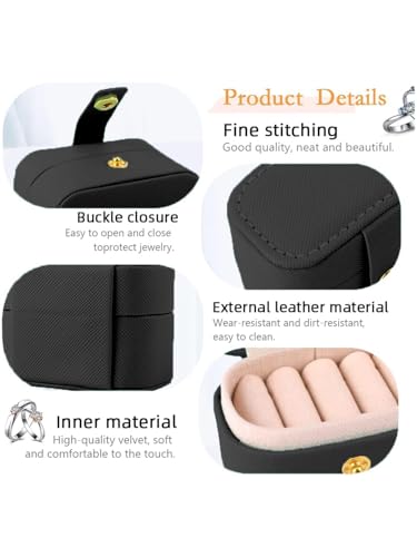 Image of Cortina Pu Leather Small Jewelry Box, Travel Portable Jewelry Case For Ring, Pendant, Earring, Necklace, Bracelet Organizer Storage Holder Boxes - Black