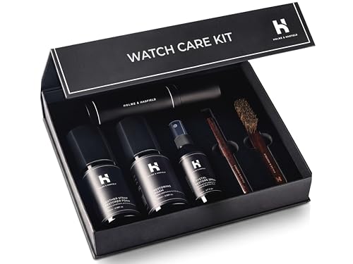 Holme & Hadfield Watch Cleaning Kit Luxury Crystal & Leather Care Solution | 2 Brushes Microfiber & Polishing Cloth | Premium Gift Packaging