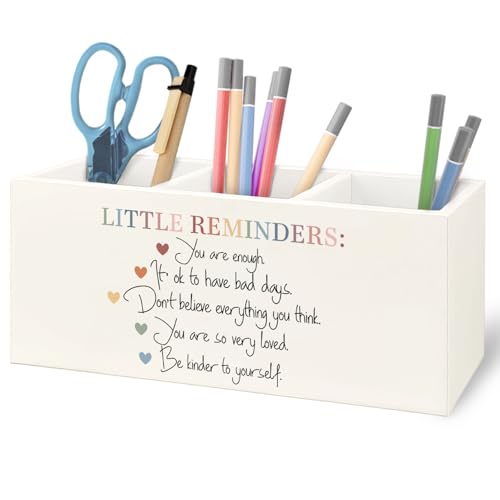Image of Little Reminders Mental Health Wooden Pen Pencil Holder for Office Desk Accessories, Therapist Gifts, Mental Health Positive Affirmations Makeup Brush Toothbrush Holder Organizer