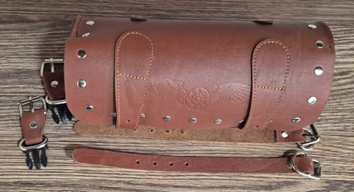 Bolsa frontal para horquilla y guardabarros para motocicletas y bicicletas en cuero de búfalo marrón con correas de cuero real miniatura 4