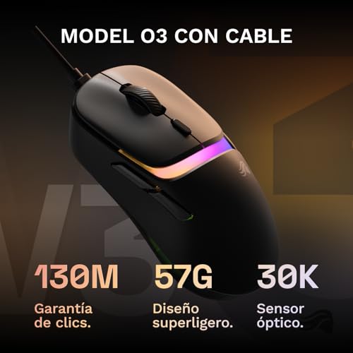 Ratón gaming con cable ultraligero GLORIOUS Model D3 negro de 30K DPI y alta aceleración 2