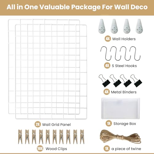 LOYONAL Wire Wall Grid Panel Clips, Metal Wall Grid Panel White, Photo Grid Display, Wire Photo Board, 2 Pcs Metal Wire Notice Board, Memo Board Wire in Office or Room DIY - Image 4