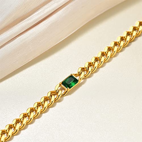 Cuban Link Chain Choker Gold Green Birthstone Necklaces For Women Choker 16Inch #TOP7
