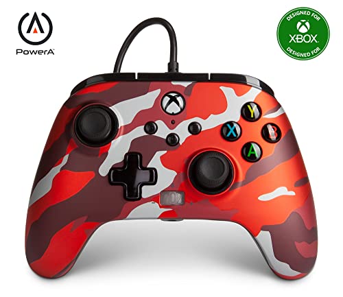 Power a - Mando con Cable, Salida de Audio y Botones Programables, de Color Rojo Camo Metálico Para Xbox One y Xbox Serie X (Xbox Series X)