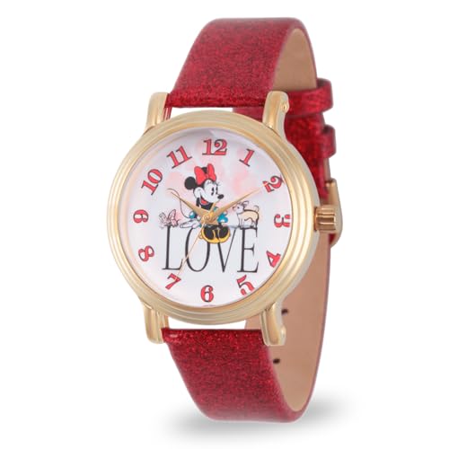 Image of Disney Minnie Mouse Watch for Women with Red Leather Strap