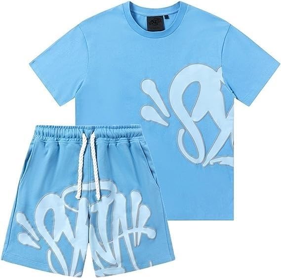 BESSCHLOE Syna World Camiseta De Algodón, Pantalones Cortos De Chándal para Hombre, Camiseta Corta De Verano Trapstar, Conjunto De Chándal Informal Unisex niño, Top Y Pantalones Cortos De Algodón
