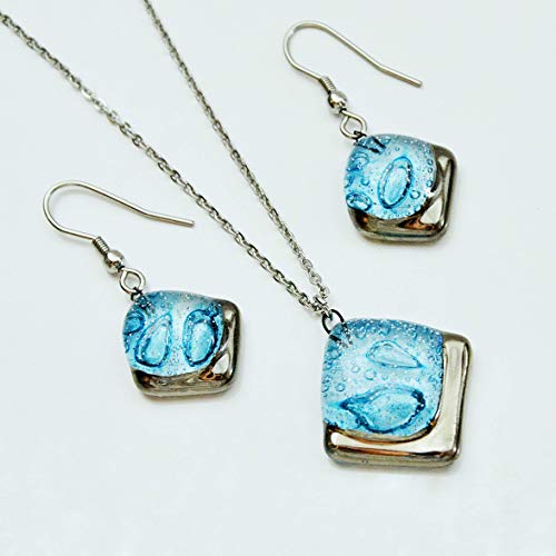 Bijoux turquoise anti-ternissement en verre tchèque de créateur et platine - 2