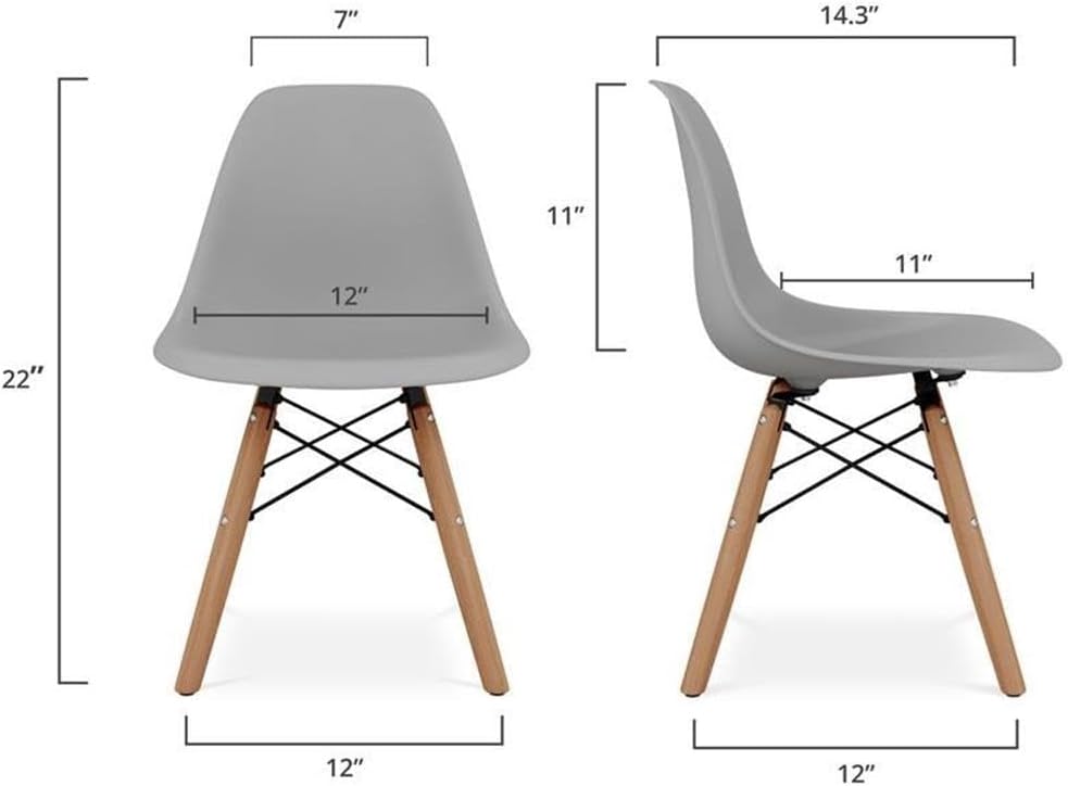 MAKLAINE Kids Chair, 21.75 in Plastic and Wood, Gray Finish, Ergonomic Design with Curved Back, Modern Playroom Seating, Sturdy Wire Metal Base, Lightweight Chair for Coloring and Snacks