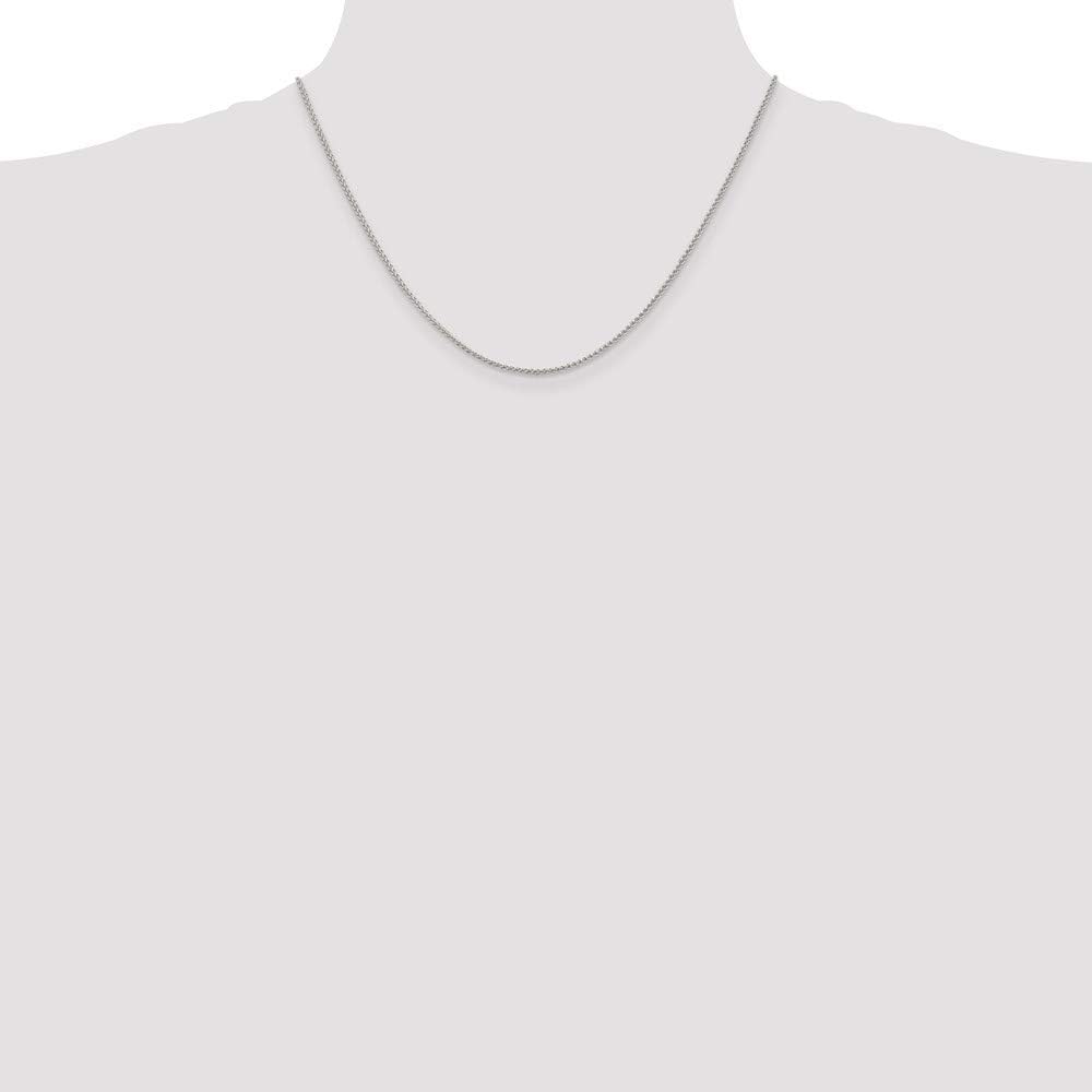 Chain Necklace White Sterling Silver Spiga (Wheat) Round 18 in 1.5 mm