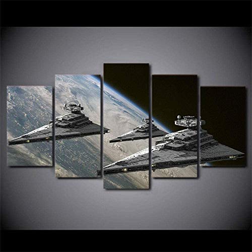 L&WB Leinwanddrucke Leinwandbilder 5 Teilig Star Wars Raumschiffe Sternenzerstörer Hd Gedruckt 5 Stücke Leinwand Wandkunst Malerei Modulare Tapeten Poster Drucken,L Cover