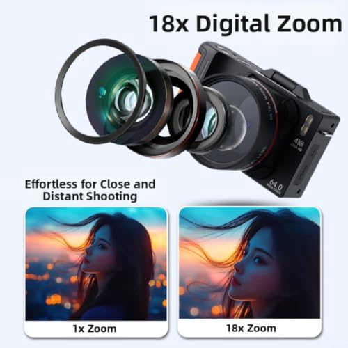 Cámara digital de 64MP con pantalla abatible de 180° para encuadres perfectos 3