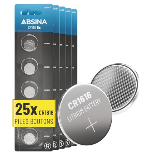 ABSINA 25x Pile CR1616 3V Lithium - Pile 1616 sans Fuite et Longue durée - Batterie CR 1616