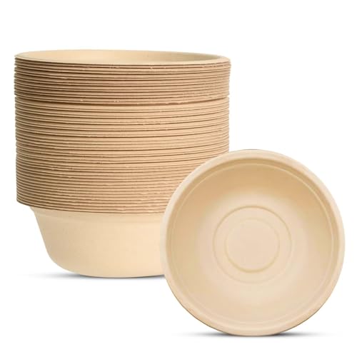 ACOMTUO 50 Pièces Jetables Bols en Carton, 500ML, Bols Biodégradables et Compostables, Bols en Papier Jetables en Vrac, Résistants Chaud et Froid, Usage Quotidien pour Salade, Dessert, Céréales
