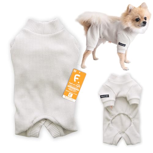 ダックス ストレッチ ベアワッフル 袖あり つなぎ ダックス ロンパース 抜け毛対策 長袖 犬の服 フルオブビガー 2/アイボリー D2S