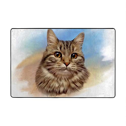 Tapis chat aquarelle Ruchen en velours corail de 160x122 cm