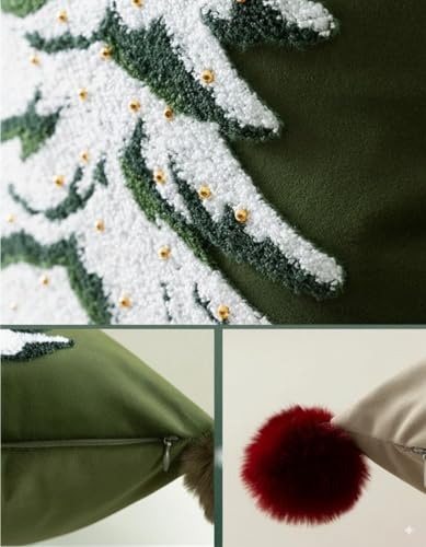 Embroidered Christmas Tree Pillow Cover, 18x18 Green