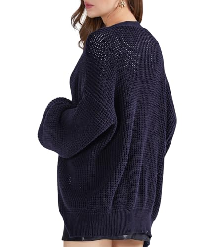 Image of QUALFORT Women's Oversized 100% Cotton Cardigan Sweater | Long Sleeve V Neck Button Down Open Front Knit Outerwear