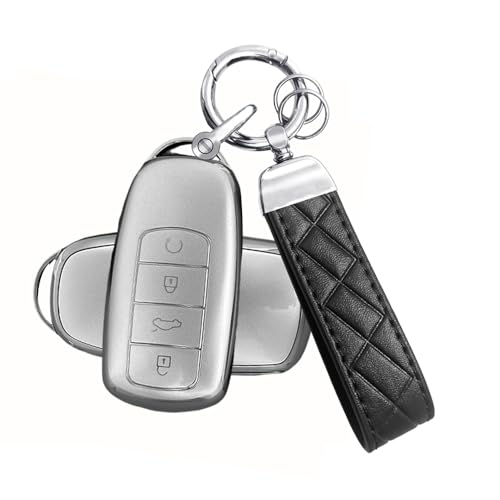 ATFIGII Key Fob Cover Compatible with Chery Omoda 5 Tiggo 7 Tiggo 8 Tiggo 8 Pro for Jaecoo 7 Key Case TPU Key Protector with Keychain 4 Buttons E Silver