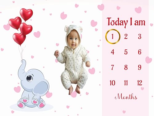 Image of Baby Monthly Milestone Blanket | 1-12 Months | Soft All-Season AC Blanket | Ideal for Newborn Boys & Girls | Perfect Growth Tracker & Photoshoot Prop with Lovable Elephant | 120x90 cm