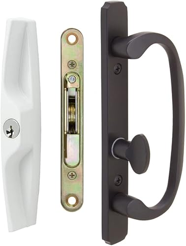 Miniatura 6 de FPL - Juego de manijas de repuesto para puerta corrediza de patio con tirador con llave, giro de pulgar desplazado (negrobronce aceitado + cerradura