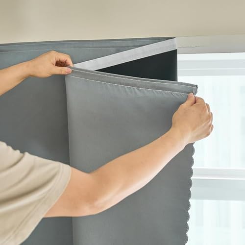 AJAZZ 100% Blackout Self Adhesive Curtains Small Window Short Temporary Black Out Curtains Easy to Install Used for Bedroom Kitchen Window Cover (Silver Grey, 35" W x 54" L 1 Panel) by AJAZZ - Used condition - US$12.50