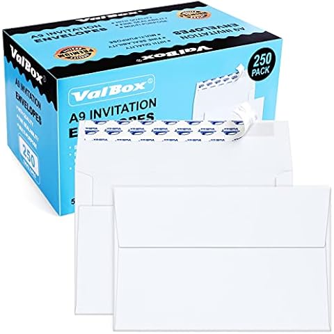 ValBox A9 Invitation Envelopes 250 Qty 5-3/4 x 8-3/4" White Envelopes Self Seal for Invitations, Photos, Wedding, Baby Shower Greeting Cards, Announcements - 5.75 x 8.75 Inches Cover