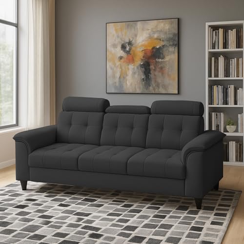Image of Casaliving Ella 3 Seater Sofa Set for Living Room (Black Colour Fabric) Premium Fabric Sofa