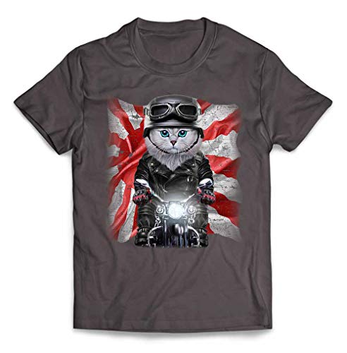 Fox Republic【ペルシャ猫 ねこ バイク 日本 日の丸】 メンズ 半袖 Tシャツ チャコール L
