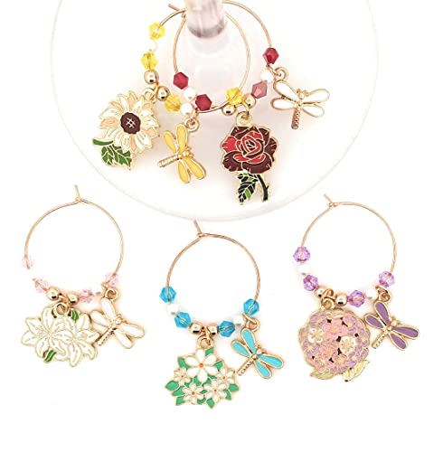 Dragonfly Wine Charms For Summer Parties, Wine Charms For Independence Day, Fourth Of July Wine Charms, 4Th Of July Wine Charms, Glass Tag Identifiers - Glass Markers - 5 Pack #TOP4