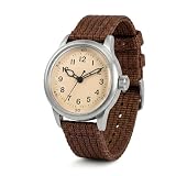 PRAESIDUS | 𝗔-𝟭𝟭 𝗦𝗲𝗿𝘃𝗶𝗰𝗲 𝗪𝗮𝘁𝗰𝗵 - Orologi da Polso da Uomo Militari - Quadrante Bianco da 42 mm e Cinturino in Nailon Marrone, Assemblato negli USA, Automatico