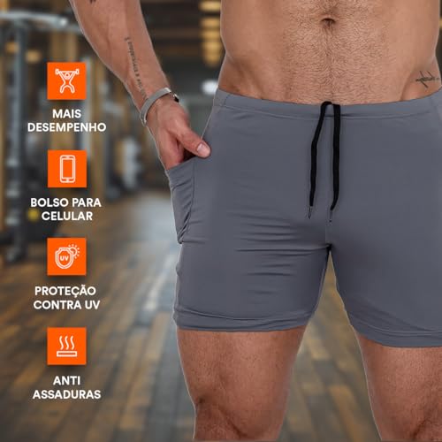 Bermuda Térmica Masculina Segunda Pele Short De Compressão com Bolso Celular Academia Fitness Muscul