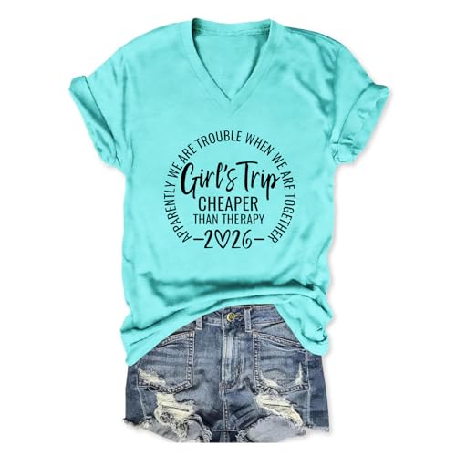 Girls Trip Shirts Girls Trip 2026 T Shirt Women Funny Travel Weekend V Neck Tshirt Short Sleeve Tee Cotton Tshirts Light Blue XXL