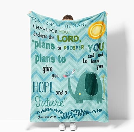 Yamco Elephant Throw Blanket Christian Gifts for Kids Religious for Christian Friends 50"x 40" God Bless Bible Verse Church Communion Baby Shower with Inspirational Proverbs Scripture Flannel Blankets